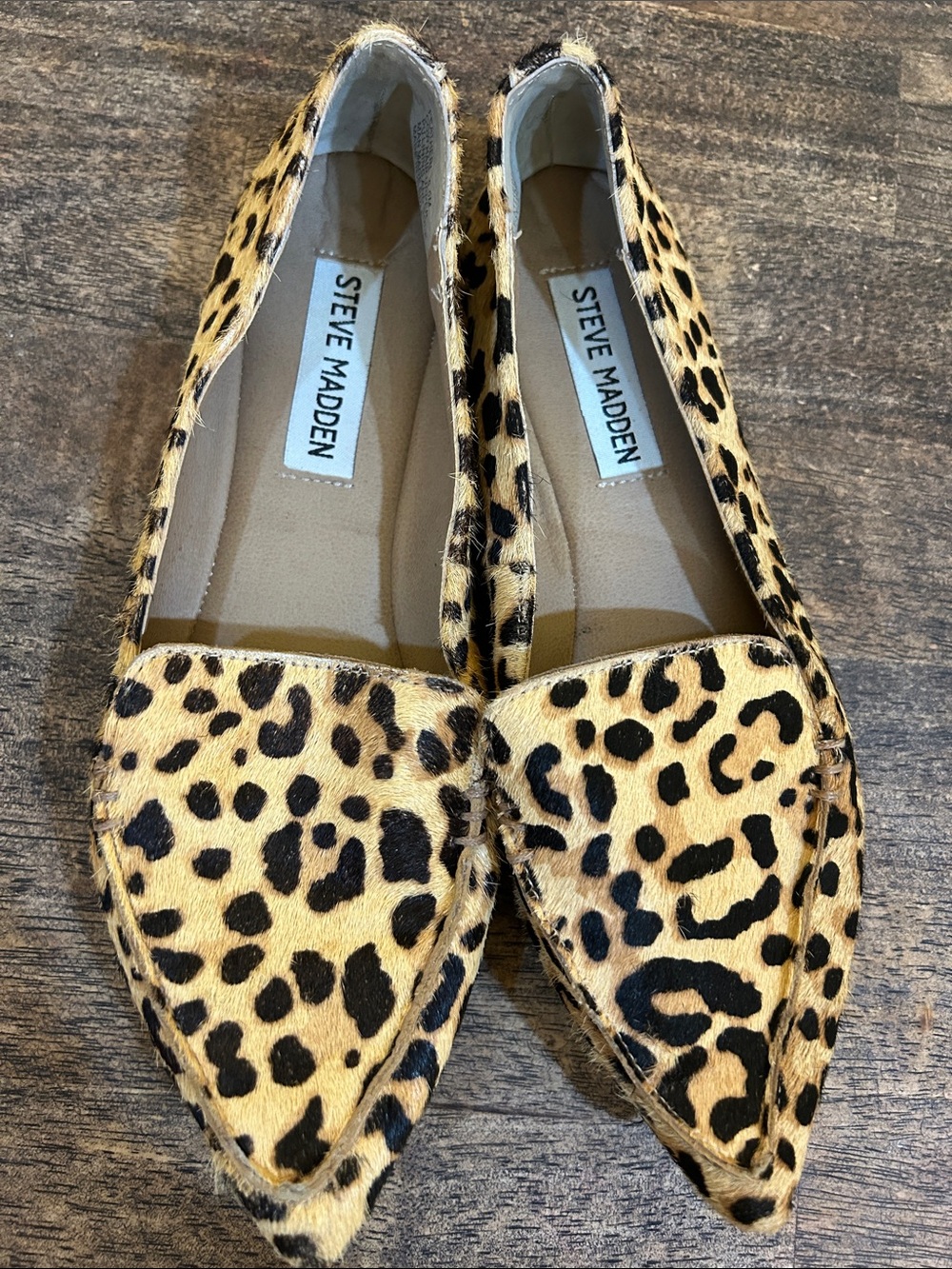 Steve Madden Leopard Print Pointed Flats in Tan and Black